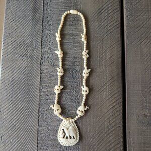 Vintage Carved Bone Camel Pendant Necklace